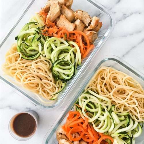 Recette meal prep - Salade de nouilles et légumes avec poulet ou tofu