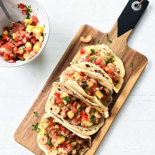 Tacos crevettes sauce pico de galle tropicale